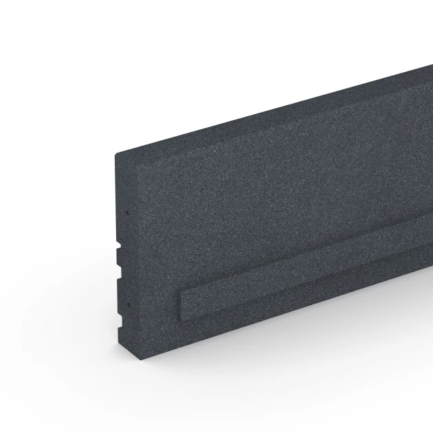 Detailaufnahme der Randausprägung von WARCO-Produkt 6213, Gummi-Tiefbord, Format 100 × 5 × 25 cm, Farbe Schiefergrau.