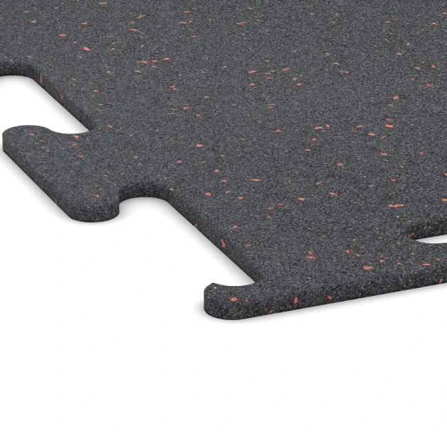 Detailaufnahme der Randausprägung von WARCO-Produkt 3753, Fitness Performance Elite Trainingsboden, Format 100 x 100 x 1 cm | 1,00 m², Farbe Leicht Rot Gesprenkelt.