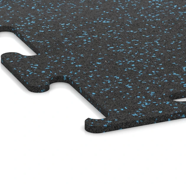 Detailaufnahme der Randausprägung von WARCO-Produkt 3754, Fitness Performance Elite Trainingsboden, Format 100 x 100 x 1 cm | 1,00 m², Farbe Leicht Blau Gesprenkelt.