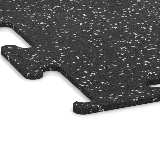 Detailaufnahme der Randausprägung von WARCO-Produkt 3776, Fitness Performance Elite Trainingsboden, Format 100 x 100 x 1 cm | 1,00 m², Farbe Leicht Grau Gesprenkelt.