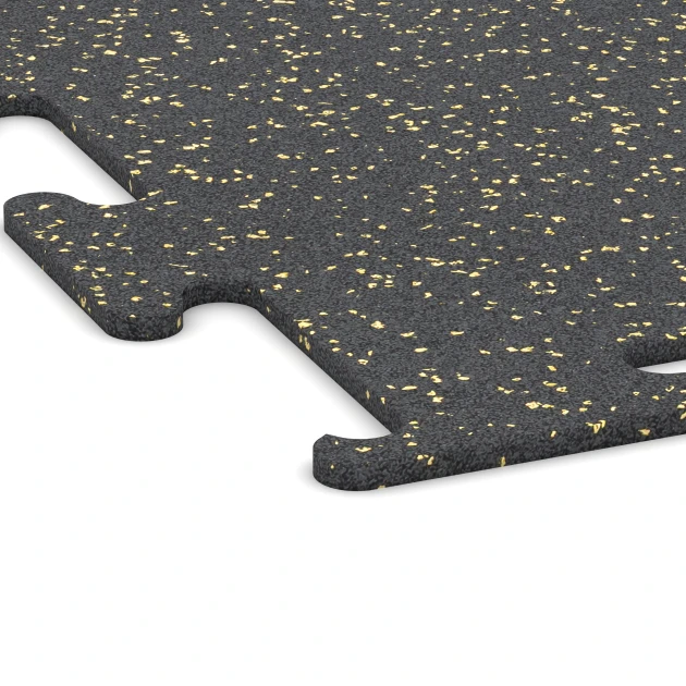 Detailaufnahme der Randausprägung von WARCO-Produkt 3752, Fitness Performance Elite Trainingsboden, Format 100 x 100 x 1 cm | 1,00 m², Farbe Leicht Gelb Gesprenkelt.