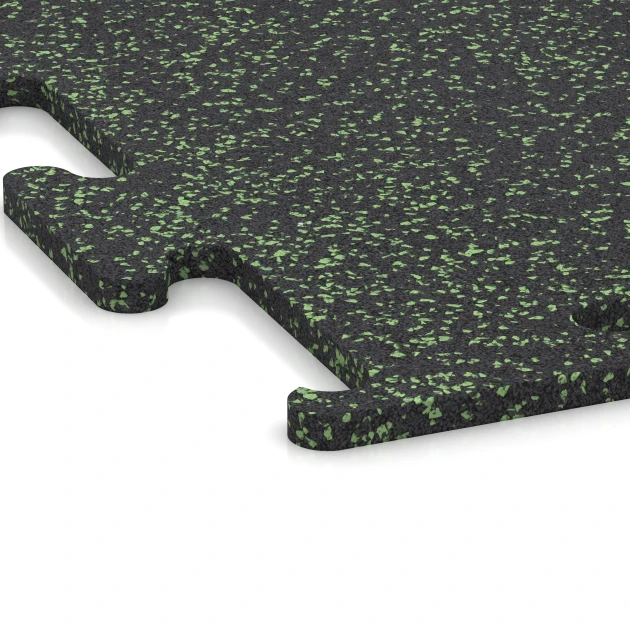 Detailaufnahme der Randausprägung von WARCO-Produkt 3759, Fitness Performance Elite Trainingsboden, Format 100 x 100 x 1,5 cm | 1,00 m², Farbe Leicht Grün Gesprenkelt.
