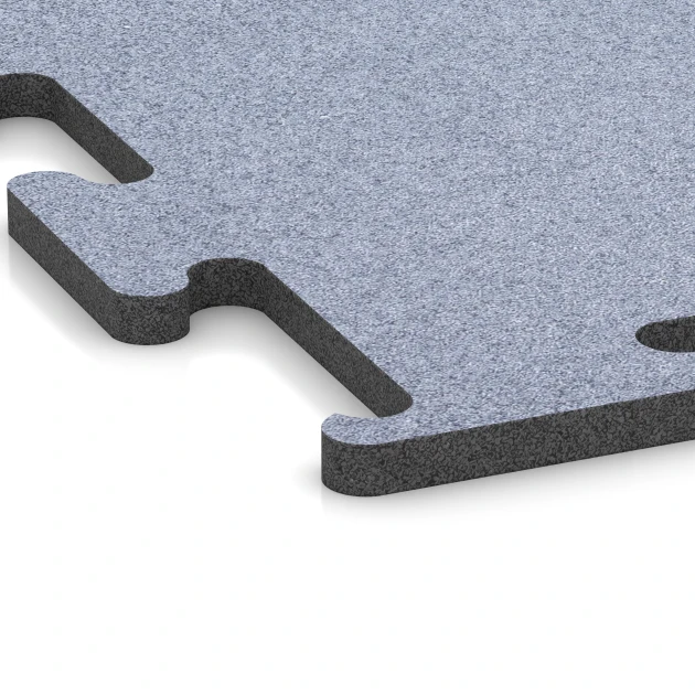 Detailaufnahme der Randausprägung von WARCO-Produkt 6150, Fitness Performance Elite Trainingsboden, Format 100 x 100 x 2 cm | 1,00 m², Farbe Nebelgrau.