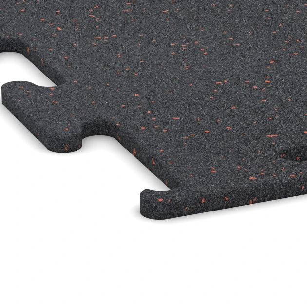 Detailaufnahme der Randausprägung von WARCO-Produkt 3769, Fitness Performance Elite Trainingsboden, Format 50 x 50 x 1,5 cm | 0,25 m², Farbe Leicht Rot Gesprenkelt.