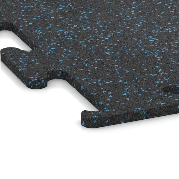 Detailaufnahme der Randausprägung von WARCO-Produkt 3770, Fitness Performance Elite Trainingsboden, Format 50 x 50 x 1,5 cm | 0,25 m², Farbe Leicht Blau Gesprenkelt.