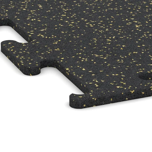 Detailaufnahme der Randausprägung von WARCO-Produkt 3768, Fitness Performance Elite Trainingsboden, Format 500 x 500 x 15 mm, Farbe Leicht Gelb Gesprenkelt.