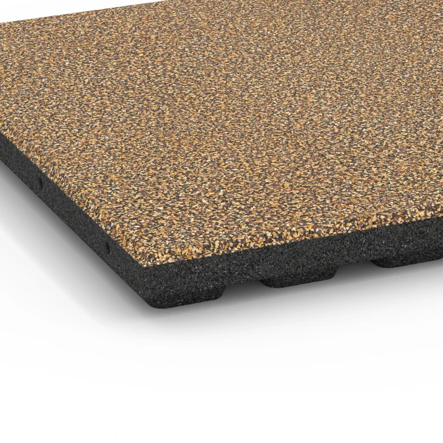 Detailaufnahme der Randausprägung von WARCO-Produkt 6371, Terrassenplatte Classic, Format 50 x 50 x 4 cm, Farbe Rattan Lounge.