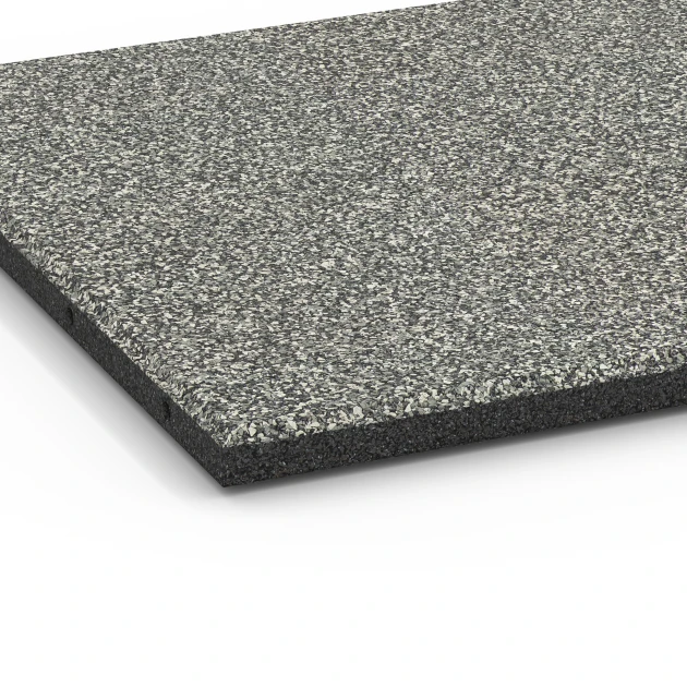 La vue détaillée sur les bords du produit WARCO 6414, Dalle amortissante – 90 cm, au format 50 x 50 x 3 cm | 0,25 m², en couleur Granit gris.