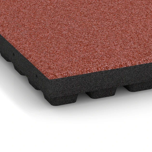 La vue détaillée sur les bords du produit WARCO 6296, Dalles amortissantes, au format 50 x 50 x 7 cm, en couleur Rouge tomate.