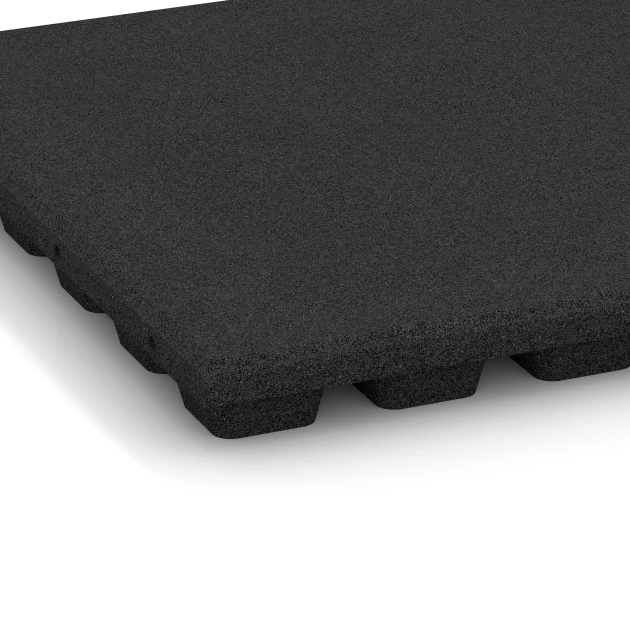 Detailaufnahme der Randausprägung von WARCO-Produkt 6291, Fallschutzplatten, Format 50 x 50 x 4,8 cm, Farbe Anthrazit.