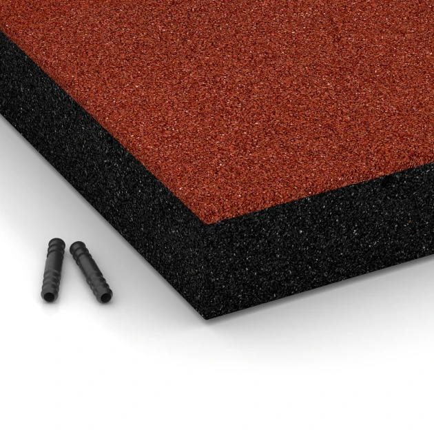 La vue détaillée sur les bords du produit WARCO 6272, Dalle amortissante – 230 cm, au format 50 x 50 x 8 cm, en couleur Rouge brique.