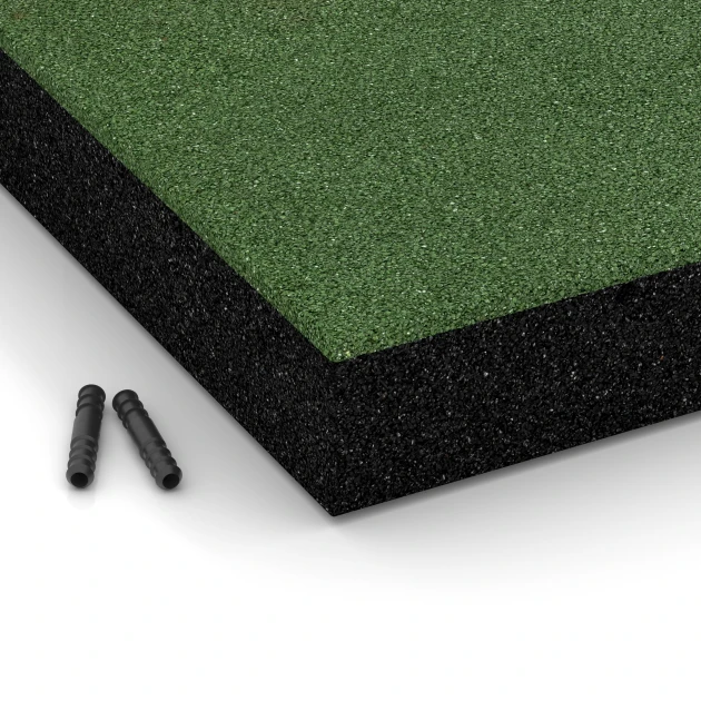 La vue détaillée sur les bords du produit WARCO 6207, Dalles amortissantes, au format 50 x 50 x 8 cm, en couleur Vert herbe.