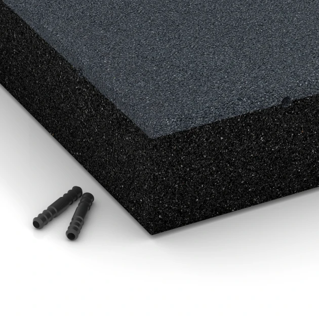 Detailaufnahme der Randausprägung von WARCO-Produkt 6230, Fallschutzplatten, Format 50 x 50 x 11 cm, Farbe Schiefergrau.