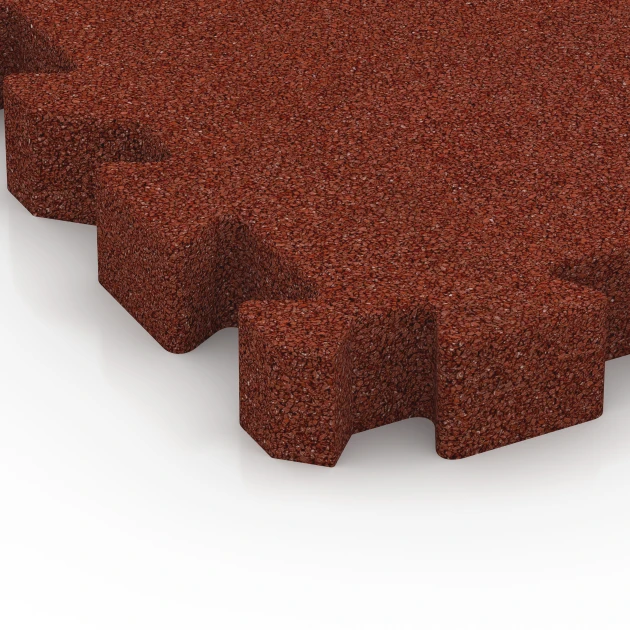 Detailaufnahme der Randausprägung von WARCO-Produkt 6406, Fallschutzplatte – 220 cm, Format 50 x 50 x 6 cm | 0,25 m², Farbe Ziegelrot.