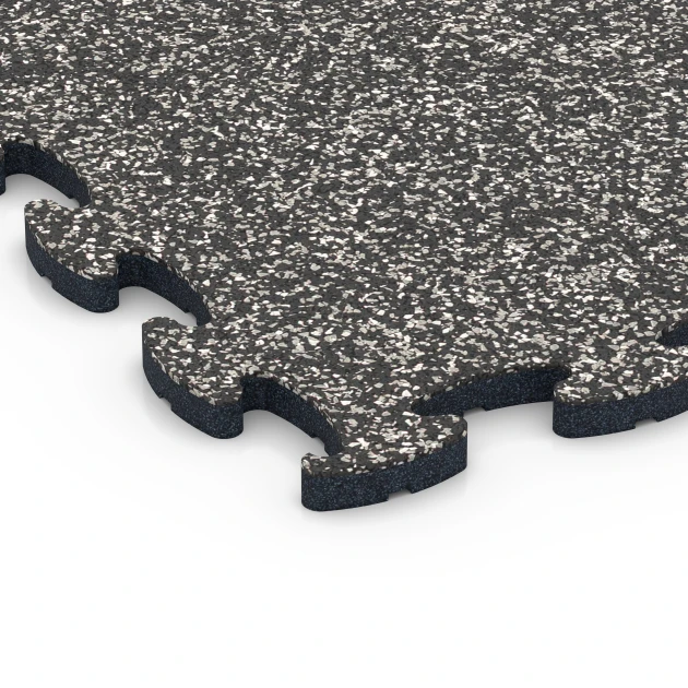 Detailaufnahme der Randausprägung von WARCO-Produkt 6859, Fitness Max Floor System, Format 44,6 x 44,6 x 1,8 cm, Farbe Dunkelgrauer Granit.