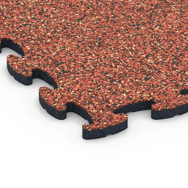 Detailaufnahme der Randausprägung von WARCO-Produkt 6863, Fitness Max Floor System, Format 44,6 x 44,6 x 1,8 cm, Farbe Feuersglut.