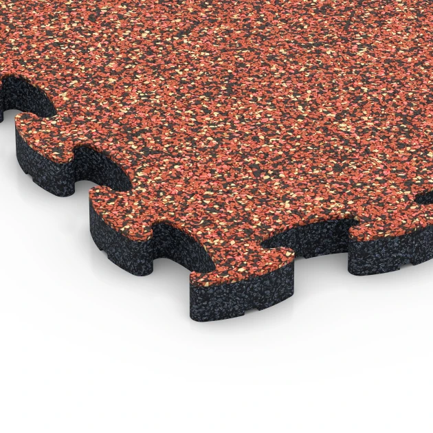 Detailaufnahme der Randausprägung von WARCO-Produkt 6935, Fallschutz Puzzlematte, Format 44,6 x 44,6 × 2,8 cm, Farbe Feuersglut.