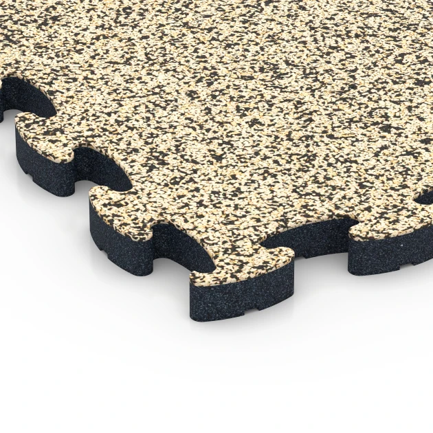 Detailaufnahme der Randausprägung von WARCO-Produkt 6883, Fitness Max Floor System, Format 44,6 x 44,6 × 2,8 cm, Farbe Travertin.