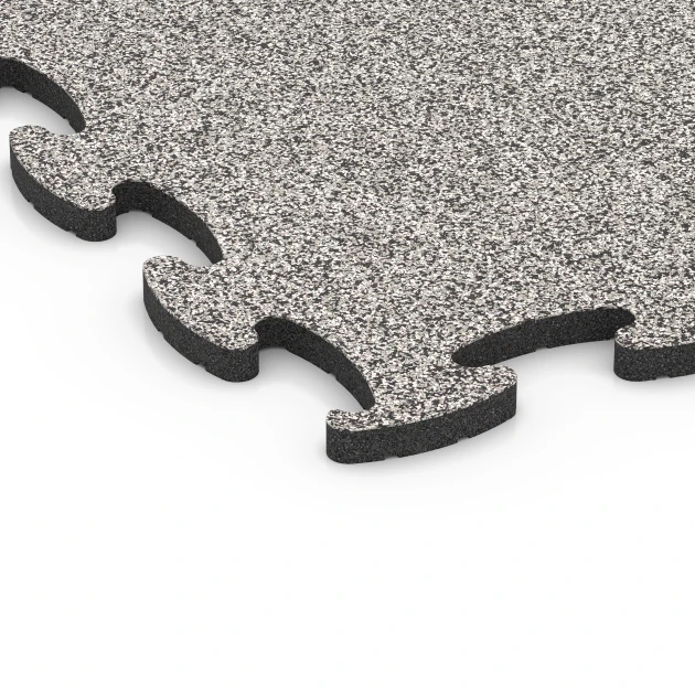 La vue détaillée sur les bords du produit WARCO 6887, Dalle Fitness Max, au format 97,1 x 97,1 x 2,8 cm, en couleur Granit gris.