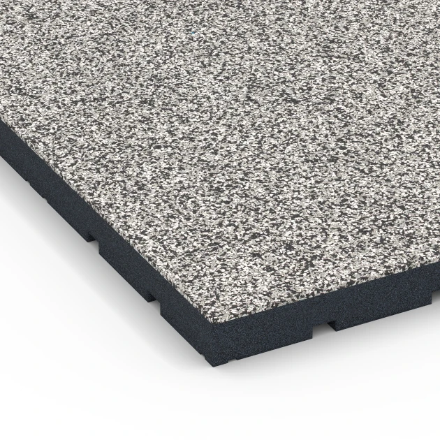 Detailaufnahme der Randausprägung von WARCO-Produkt 7142, Outdoor-Fitnessboden, Format 60 x 60 x 4 cm | 0,36 m², Farbe Grauer Granit.