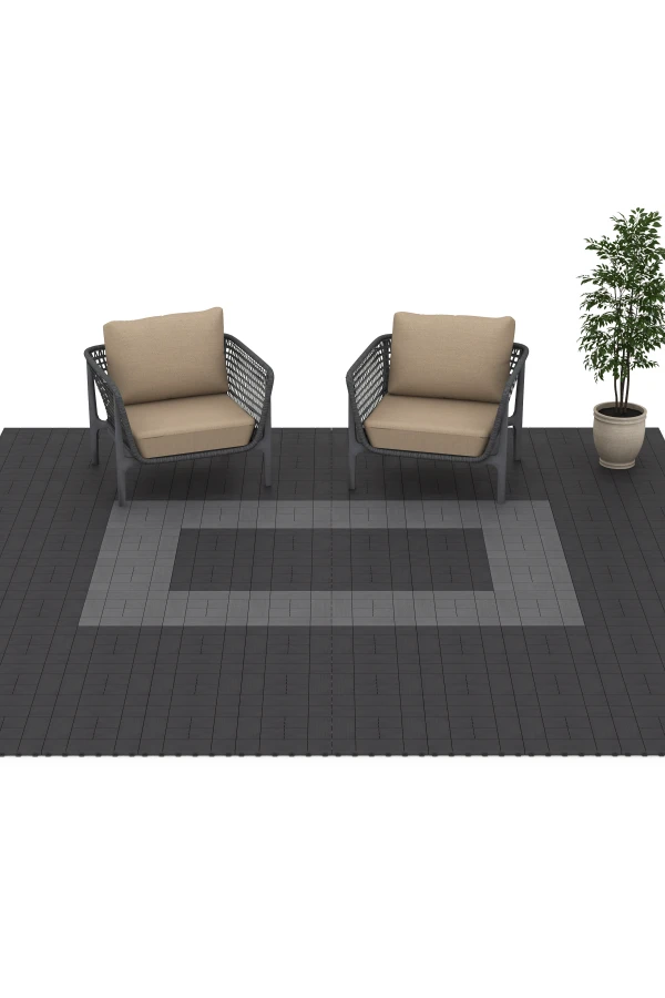 Beispielhafte Verlegung für den Artikel 6330 von WARCO - Motif bloc – Dalle clipsable, Farbton Gris argent in der Abmessung 38,5 x 38,5 x 2 cm.