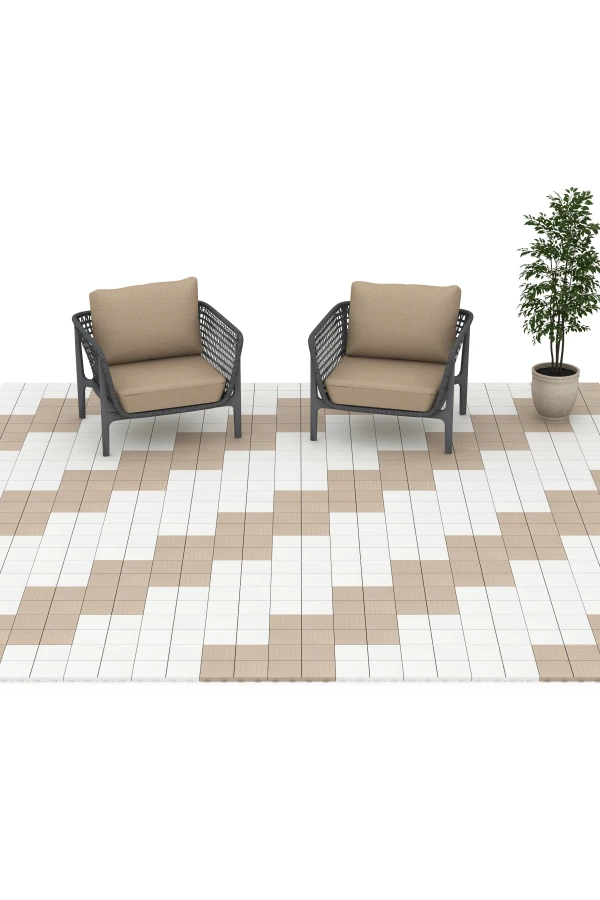 Beispielhafte Verlegung für den Artikel 6351 von WARCO - Mosaïque – Dalle clipsable, Farbton Vanille in der Abmessung 30 x 30 x 2 cm.