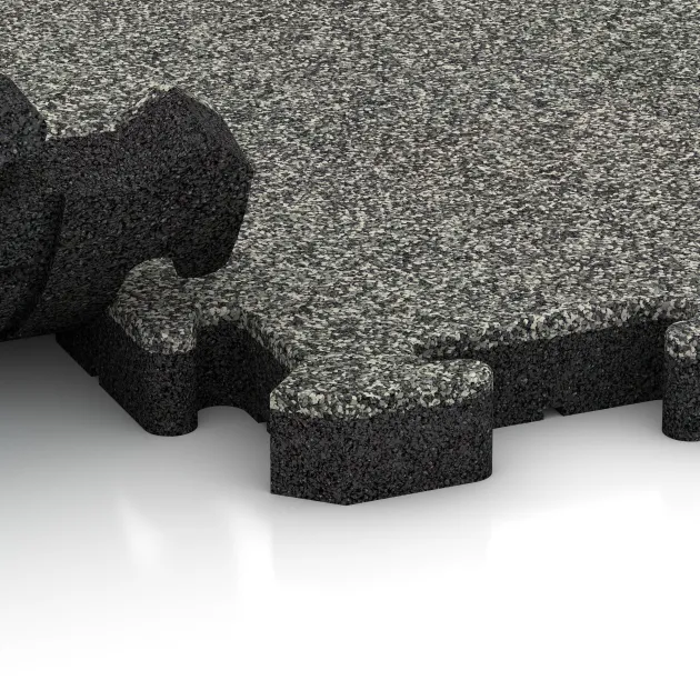 Le gros plan sur le système de connexion des revêtements de sol WARCO 3407 - Tapis de Protection Fitness HD en couleur Granit classique. Les dimensions 1000 x 1000 x 40 mm.