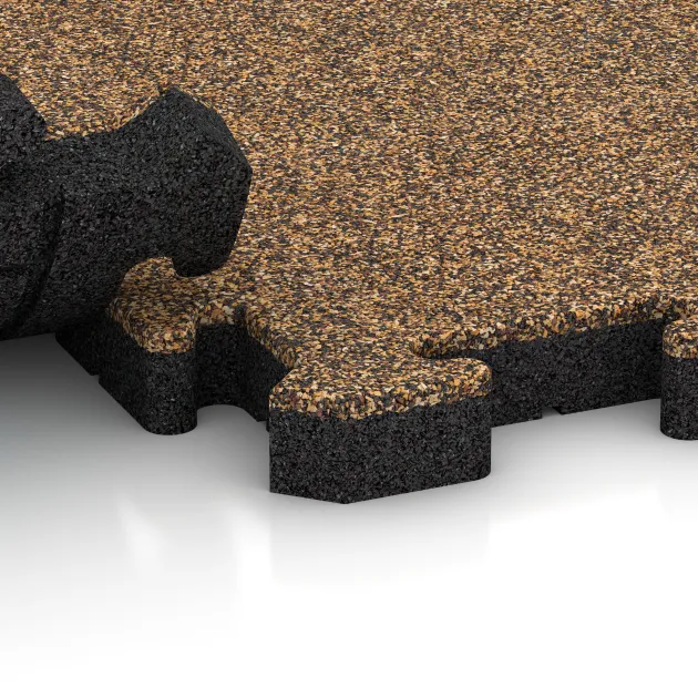 Le gros plan sur le système de connexion des revêtements de sol WARCO 3419 - Tapis de Protection Fitness HD en couleur Maroc. Les dimensions 1000 x 1000 x 40 mm.