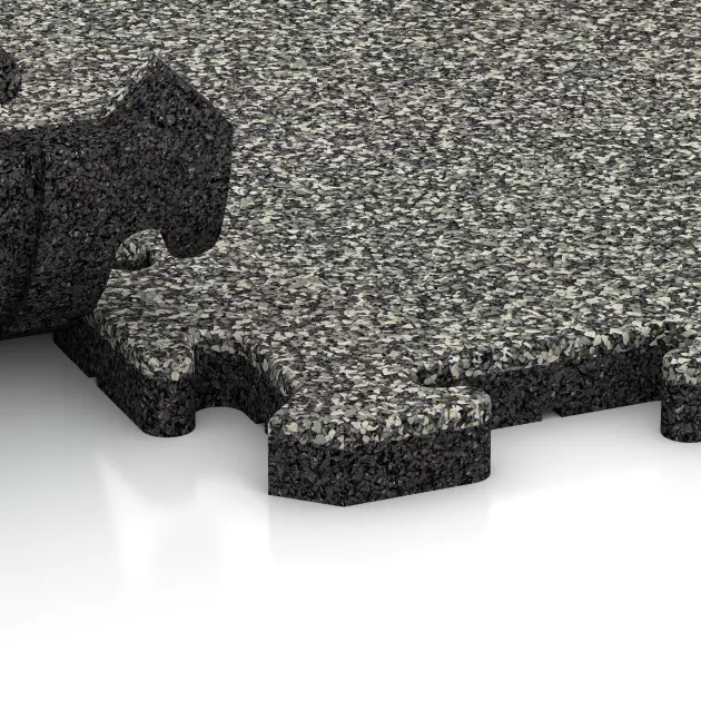 Le gros plan sur le système de connexion des revêtements de sol WARCO 2670 - Dalle polyvalente pour chiens en couleur Granit classique. Les dimensions 500 x 500 x 30 mm.