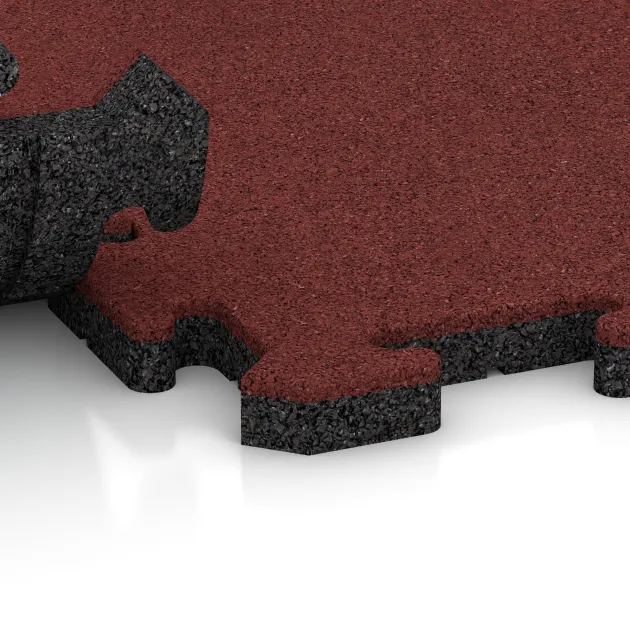 Le gros plan sur le système de connexion des revêtements de sol WARCO 5812 - Dalle événementielle pour extérieur en couleur Rouge corail. Les dimensions 500 x 500 x 30 mm.