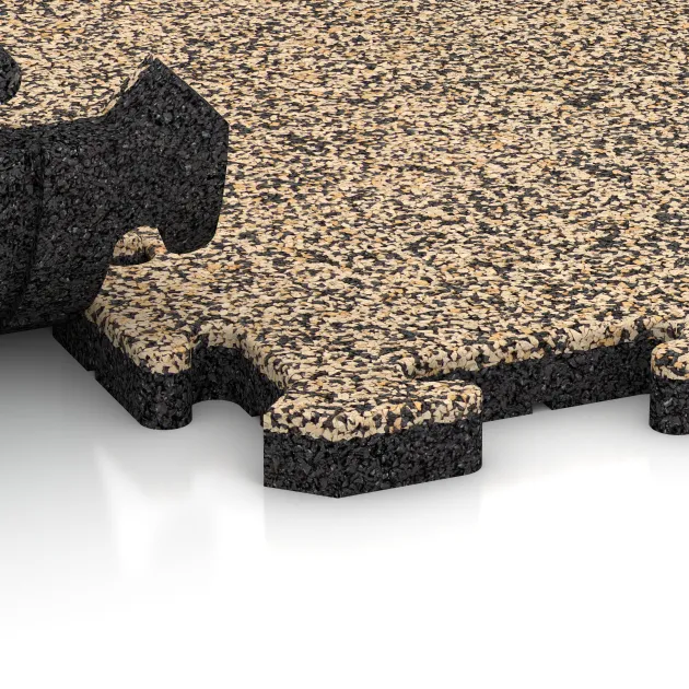 Le gros plan sur le système de connexion des revêtements de sol WARCO 3234 - Tapis de Protection Fitness HD en couleur Travertin. Les dimensions 1000 x 1000 x 30 mm.