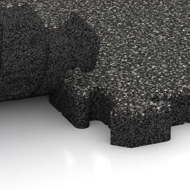 Le gros plan sur le système de connexion des revêtements de sol WARCO 3025 - Dalle de terrasse à emboîtement en couleur Granit foncé. Les dimensions 500 x 500 x 50 mm.