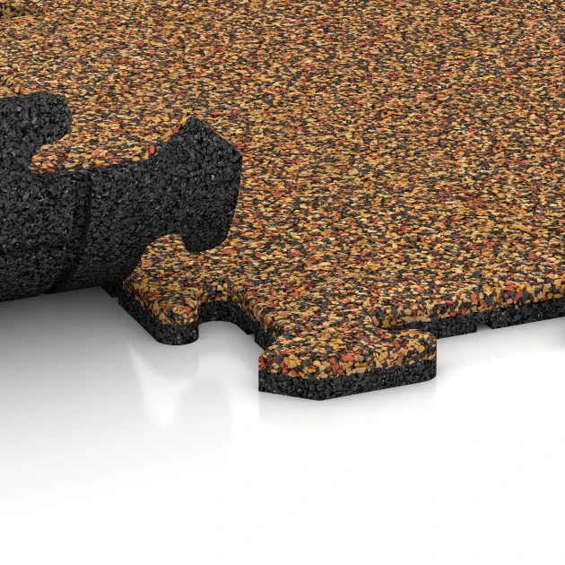 Le gros plan sur le système de connexion des revêtements de sol WARCO 0142 - Tapis de fitness 18 mm en couleur Terracotta. Les dimensions 50 x 50 x 1,8 cm | 0,25 m².