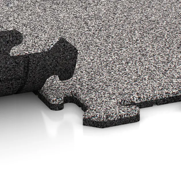 Le gros plan sur le système de connexion des revêtements de sol WARCO 4598 - Dalle sportive 1,8 cm en couleur Gris mélange. Les dimensions 1000 x 1000 x 18 mm.