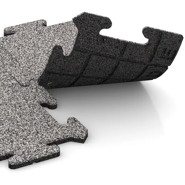 Le gros plan sur le système de connexion des revêtements de sol WARCO 4683 - Dalle de rive HD en couleur Gris mélange. Les dimensions 500 x 235 x 18 mm.
