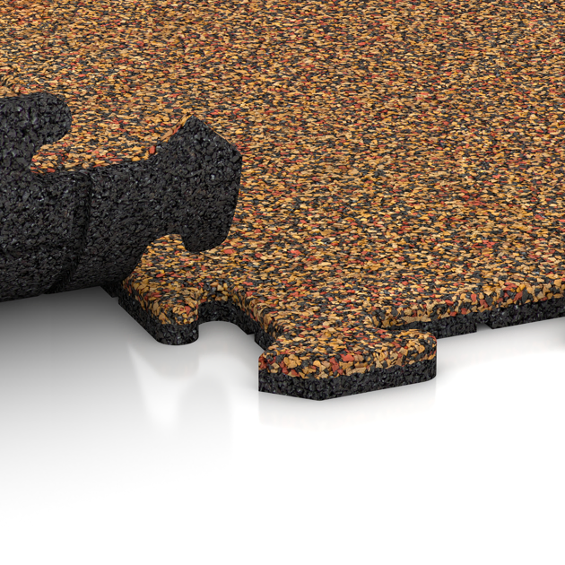 Großaufnahme vom Verbindungssystem von WARCO-Boden 4746 - Randplatte im Farbdesign Terra Cotta. Abmessungen 1000 x 485 x 18 mm.