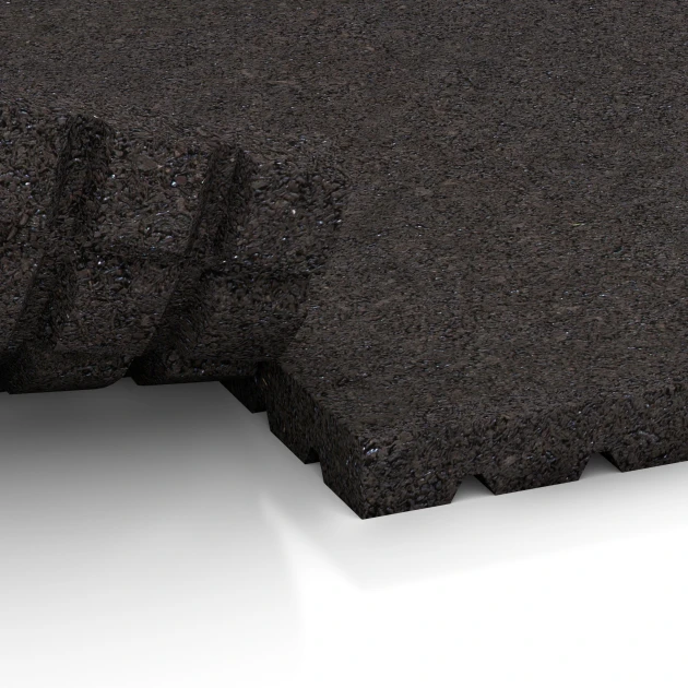 Le gros plan sur le système de connexion des revêtements de sol WARCO 3640 - Tapis d’écurie HD en couleur Anthracite. Les dimensions 100 x 100 x 4 cm.