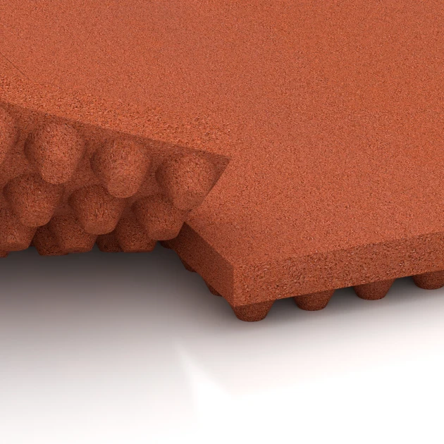 Le gros plan sur le système de connexion des revêtements de sol WARCO 3644 - Tapis d’écurie de luxe en couleur Rouge brique. Les dimensions 100 × 50 × 5,5 cm.