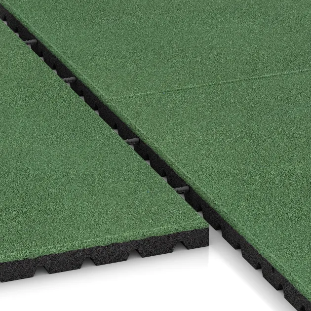 Le gros plan sur le système de connexion des revêtements de sol WARCO 0771 - Dalle anti-choc en couleur Vert pâle. Les dimensions 1000 x 1000 x 40 mm.