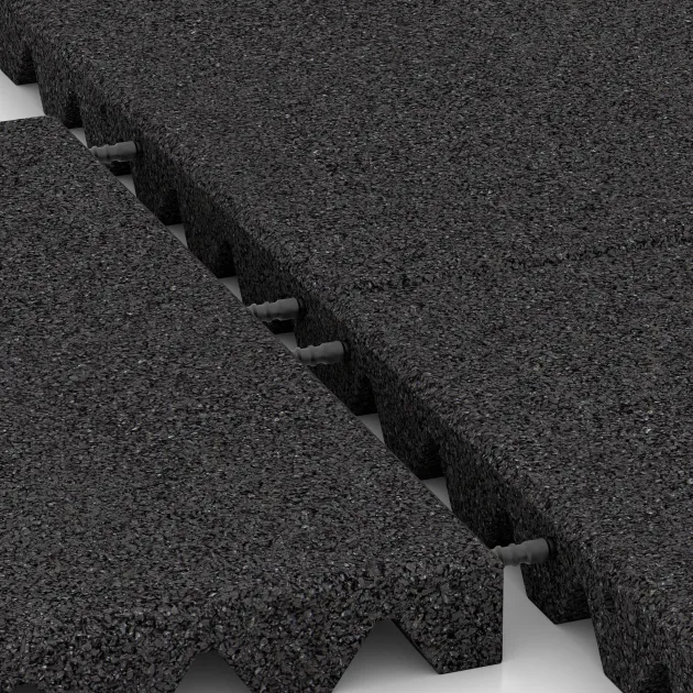 Großaufnahme vom Verbindungssystem von WARCO-Boden 0654 - Wandschutzplatte im Farbdesign Anthrazit. Abmessungen 500 x 500 x 45 mm.