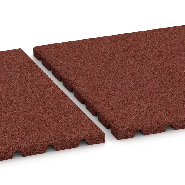 Großaufnahme vom Verbindungssystem von WARCO-Boden 0527 - Wandschutzplatte im Farbdesign Ziegelrot. Abmessungen 500 x 500 x 25 mm.
