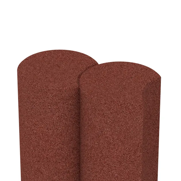 Le gros plan sur le système de connexion des revêtements de sol WARCO 2549 - Palissade en caoutchouc en couleur Rouge brique. Les dimensions ø 250 x 400 mm.