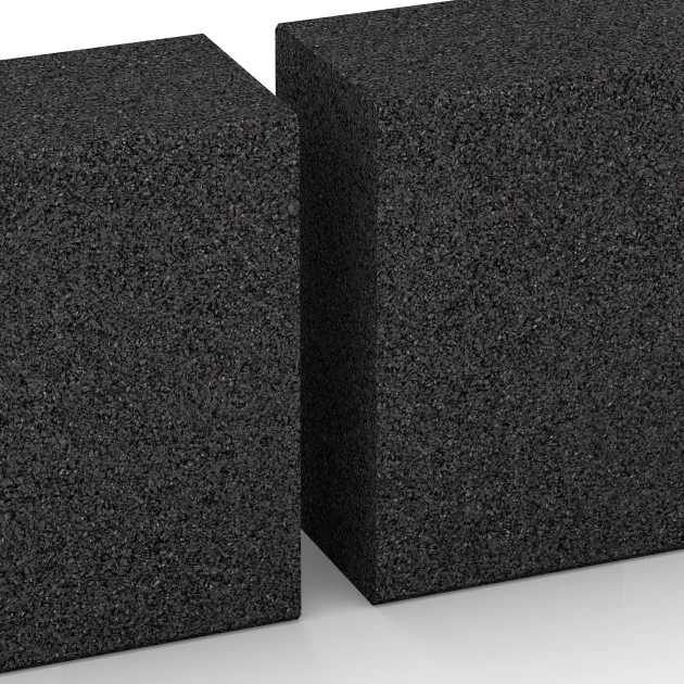 Großaufnahme vom Verbindungssystem von WARCO-Boden 7028 - Blockstufe aus Gummigranulat im Farbdesign Anthrazit. Abmessungen 100 x 30 x 15 cm.