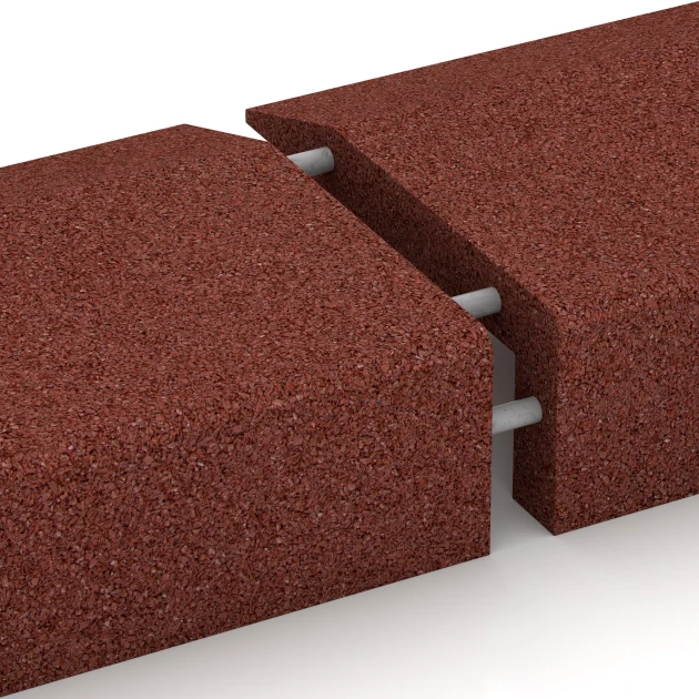 Großaufnahme vom Verbindungssystem von WARCO-Boden 2606 - Mauerabdeckung im Farbdesign Ziegelrot. Abmessungen 100 x 40 cm | 4,5/14,5 cm.