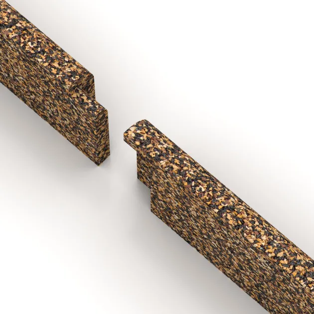 Großaufnahme vom Verbindungssystem von WARCO-Boden 2252 - Wandschutz Sockelleiste im Farbdesign Rattan Lounge. Abmessungen 750 x 20 x 80 mm.