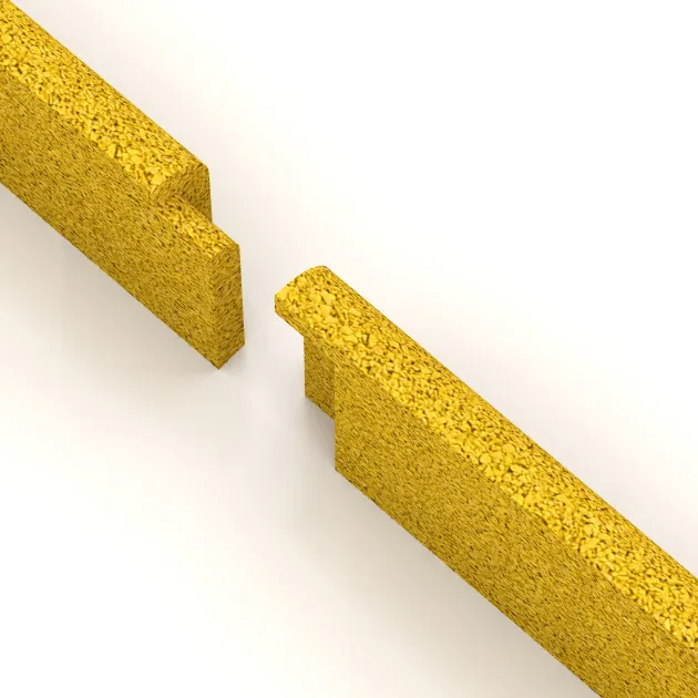 Großaufnahme vom Verbindungssystem von WARCO-Boden 4288 - Wandschutz Sockelleiste im Farbdesign Zitronengelb. Abmessungen 750 x 20 x 80 mm.