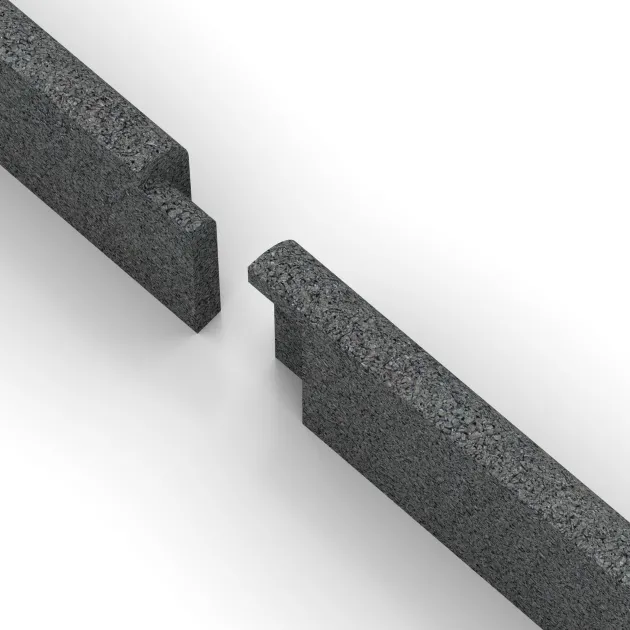 Le gros plan sur le système de connexion des revêtements de sol WARCO 2266 - Plinthe en couleur Gris ardoise. Les dimensions 750 x 80 x 20 mm.