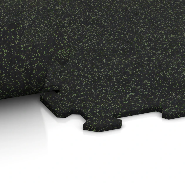 Le gros plan sur le système de connexion des revêtements de sol WARCO 1058 - Sol de Fitness Compact en couleur Vert doux moucheté. Les dimensions 970 x 970 x 8 mm | 0,94 m.