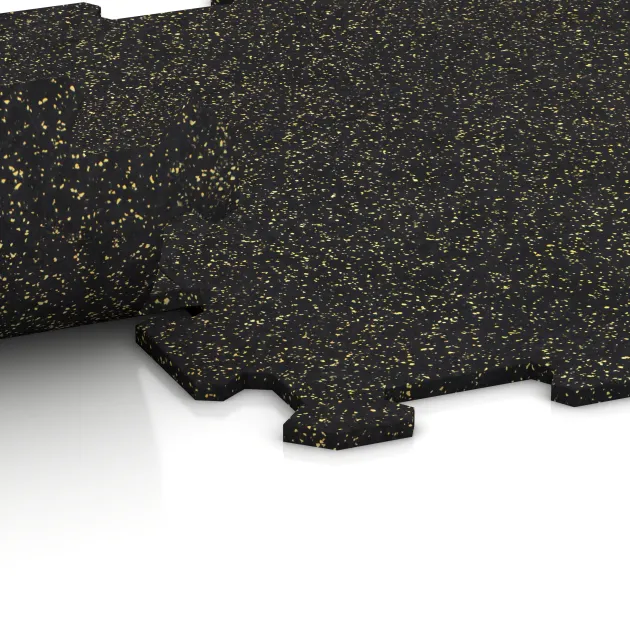 Großaufnahme vom Verbindungssystem von WARCO-Boden 0910 - Treppenfliese im Farbdesign Leicht Gelb Gesprenkelt. Abmessungen 485 x 485 x 8 mm | 0,235 m².