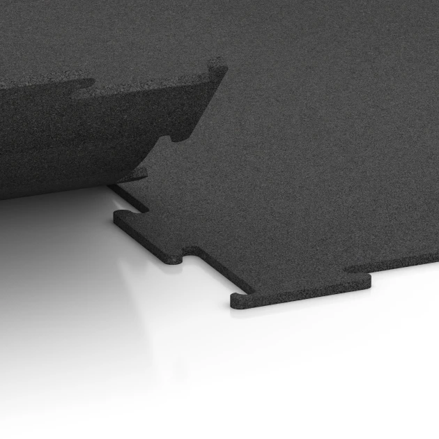 Le gros plan sur le système de connexion des revêtements de sol WARCO 6455 - Sol de Fitness Compact en couleur Anthracite. Les dimensions 50 × 50 × 0,8 cm.